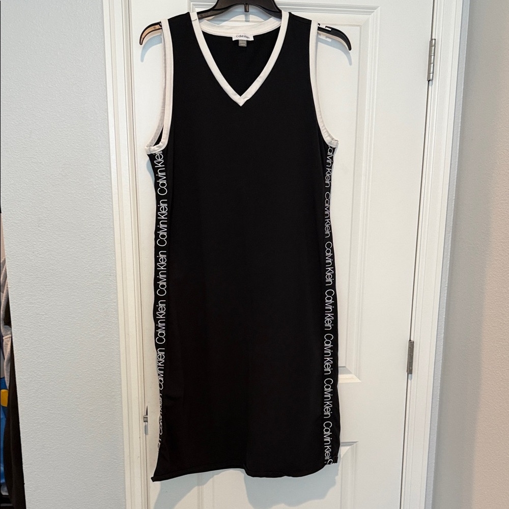 Calvin Klein Black and White V-Neck Dress